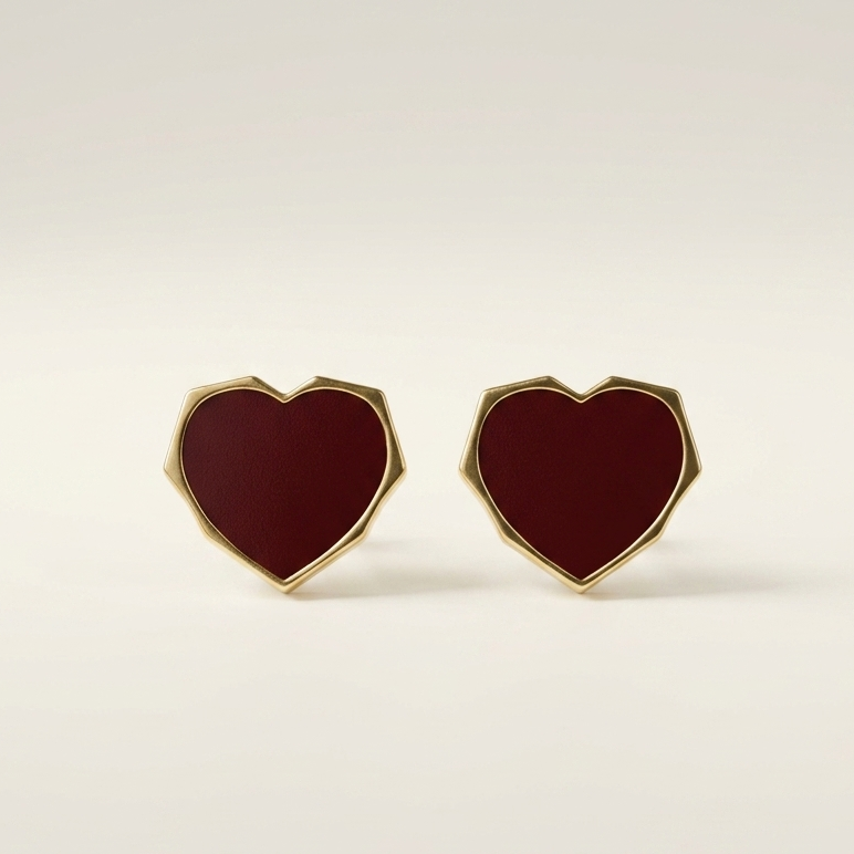 Crimson Facet Heart Studs