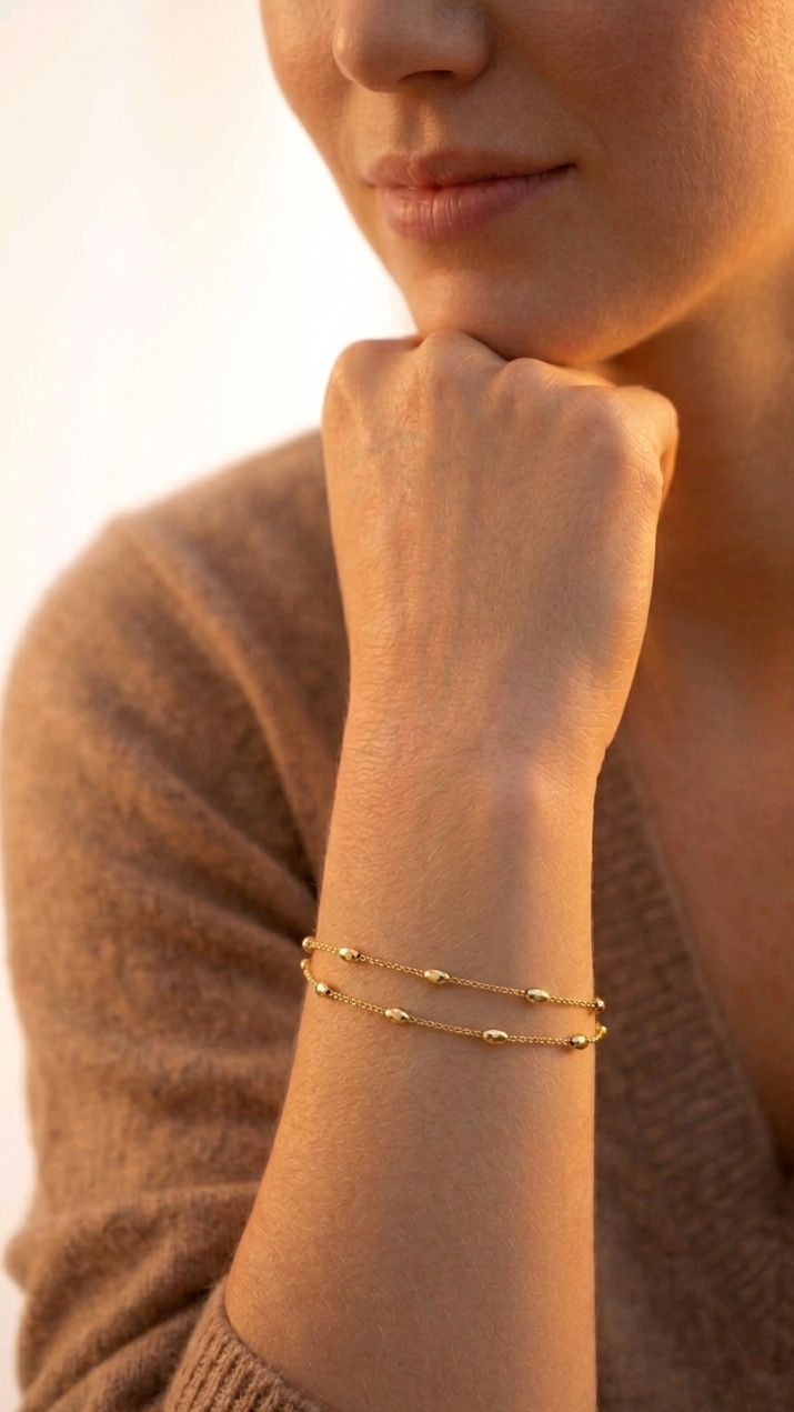 Double-layered gold satellite bracelet