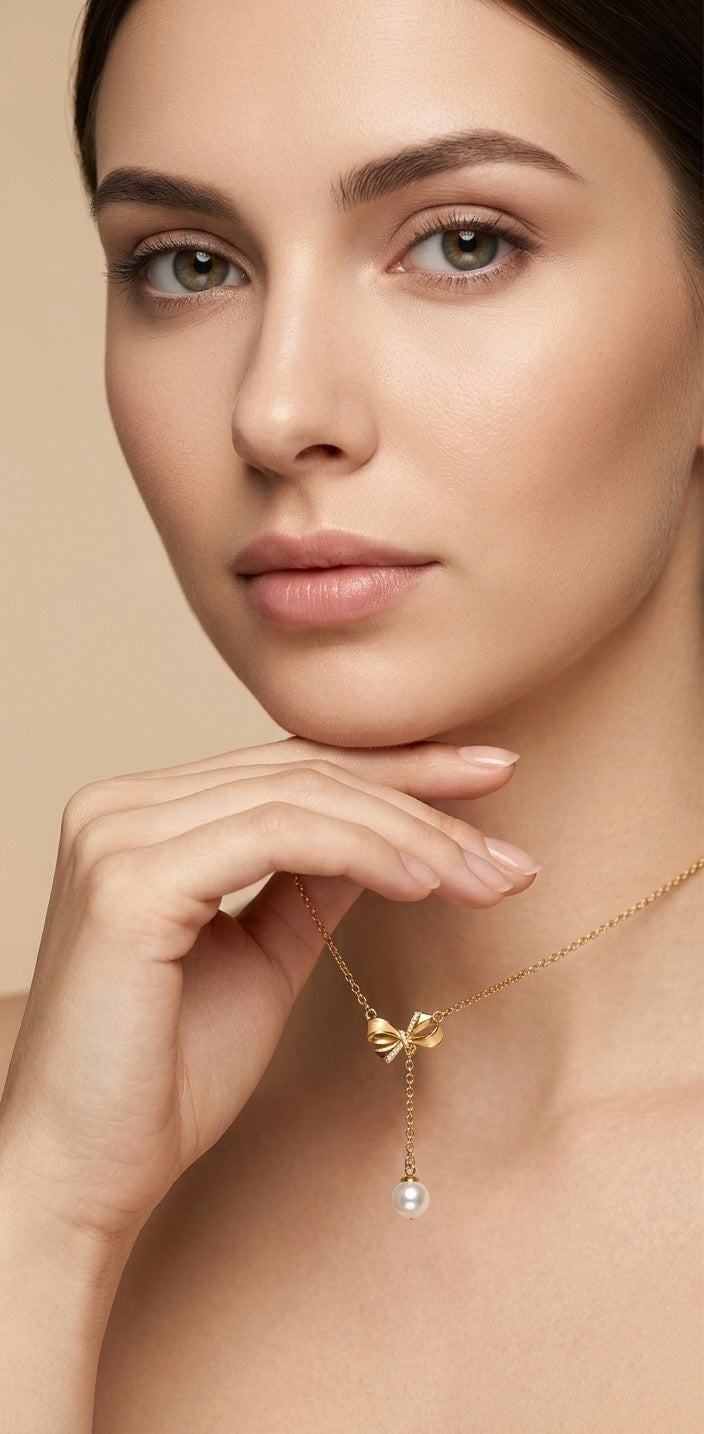 Bow & Pearl Lariat Necklace